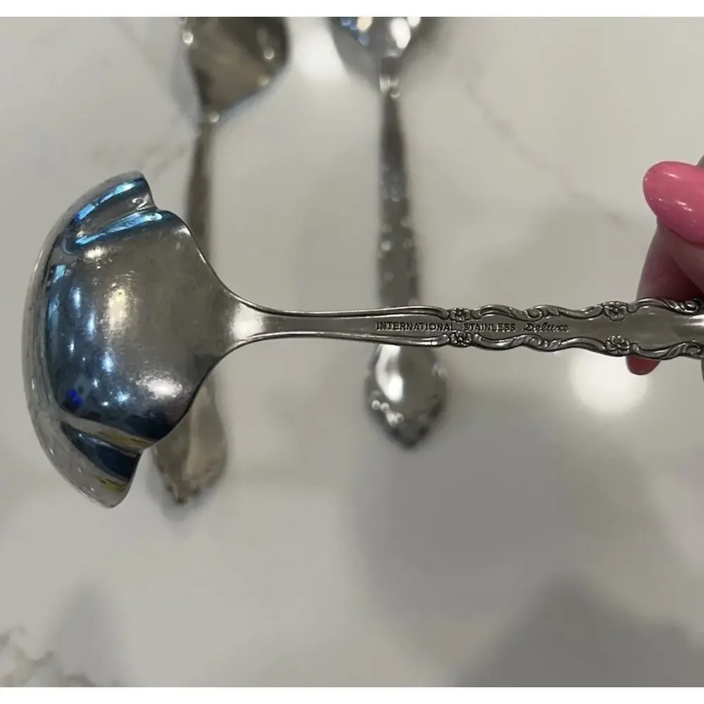 Vtg International GIGI Stainless 1972 Deluxe Meat‎ Fork Slotted Spoon Soup Ladle